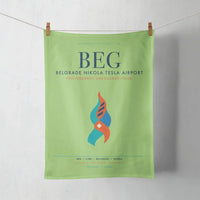 Thumbnail for Belgrade Nikola Tesla Airport (BEG) design on light green towel