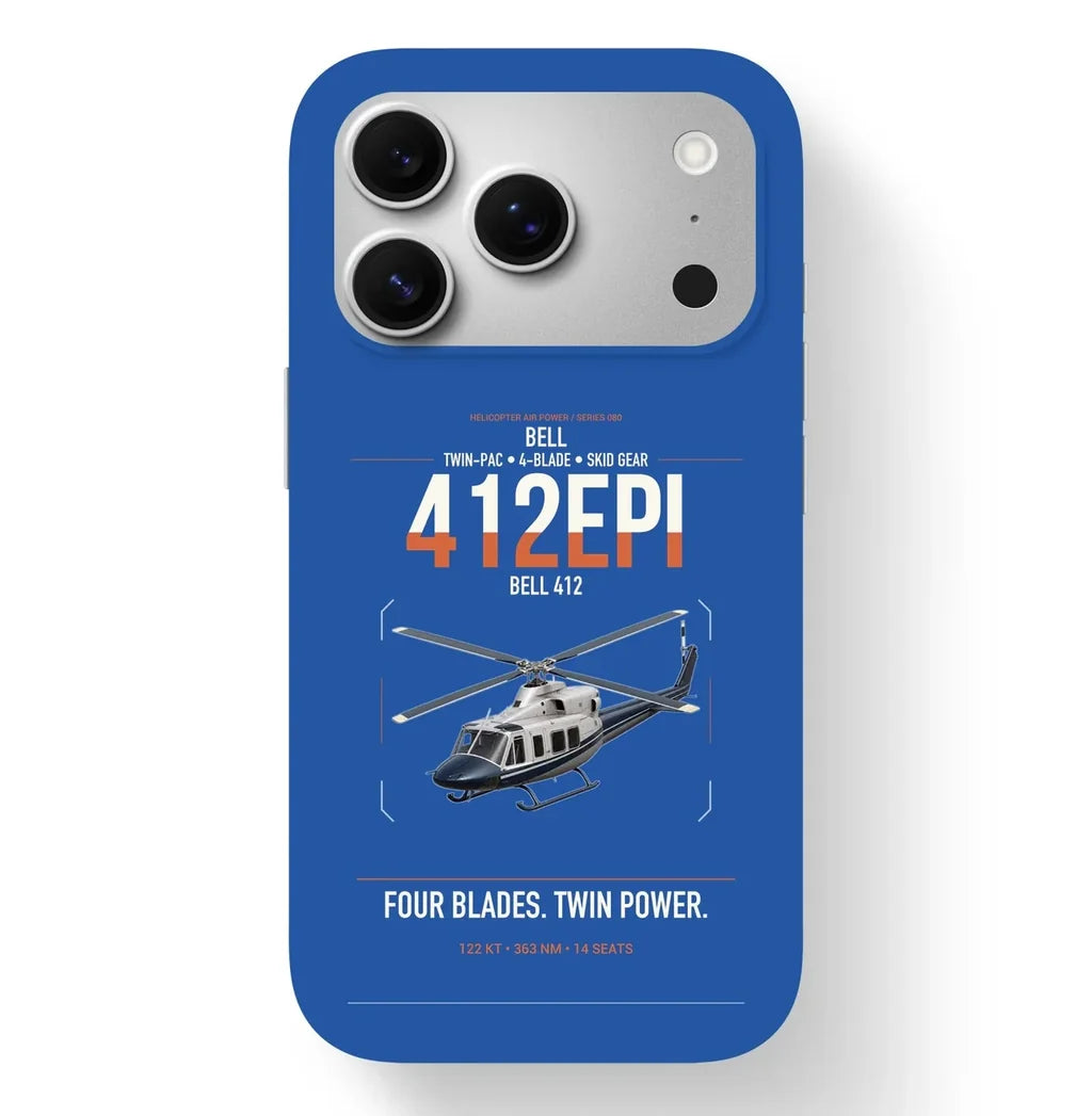 Bell 412EPI design on blue magsafe iphone case, for iPhone 17 Pro