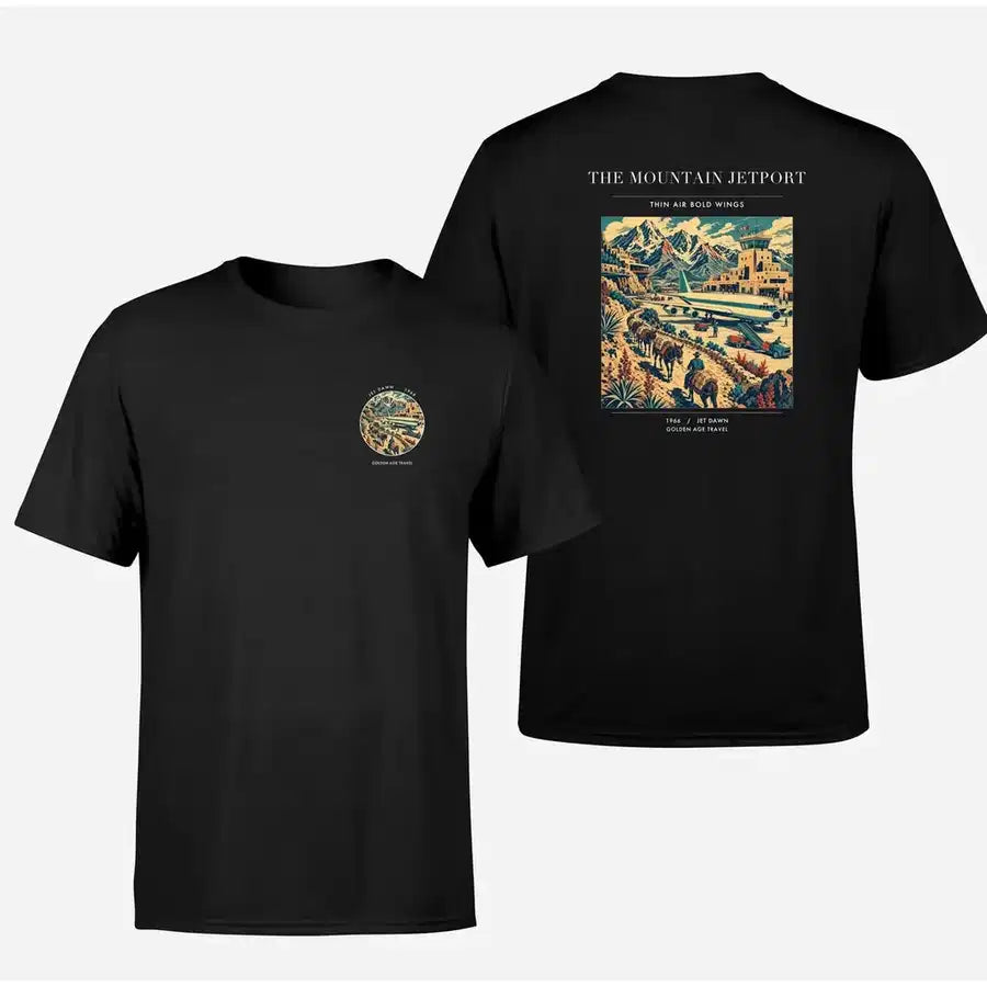 VINTAGE G4123 - The Mountain Jetport - Double-Side T-Shirt design on black double side t shirt