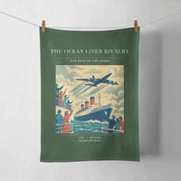 Thumbnail for VINTAGE G4307 - The Ocean Liner Rivalry - Designed Towels design on darkgreen