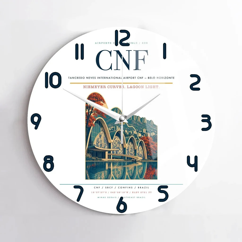 Tancredo Neves International Airport (CNF) design on white no frame wall clock