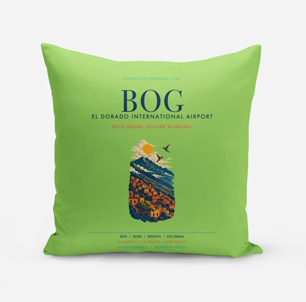 Bogota El Dorado International Airport (BOG) design on light green pillow