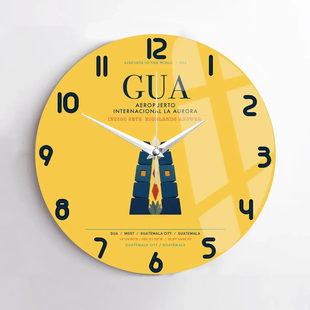 Aeropuerto Internacional La Aurora (GUA) design on yellow no frame wall clock