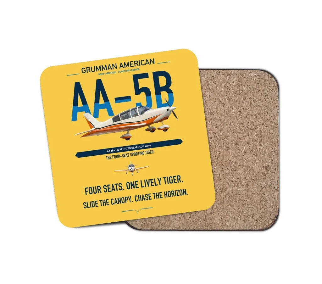 Grumman American AA-5B Tiger design on yellow 1 piece coaster