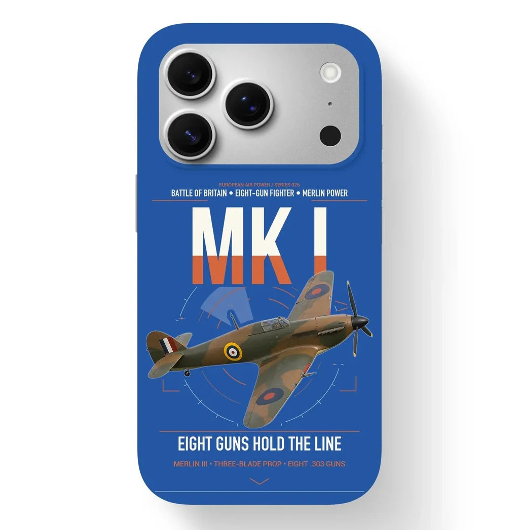 Hawker Hurricane Mk I design on blue magsafe iphone case, for iPhone 17 Pro