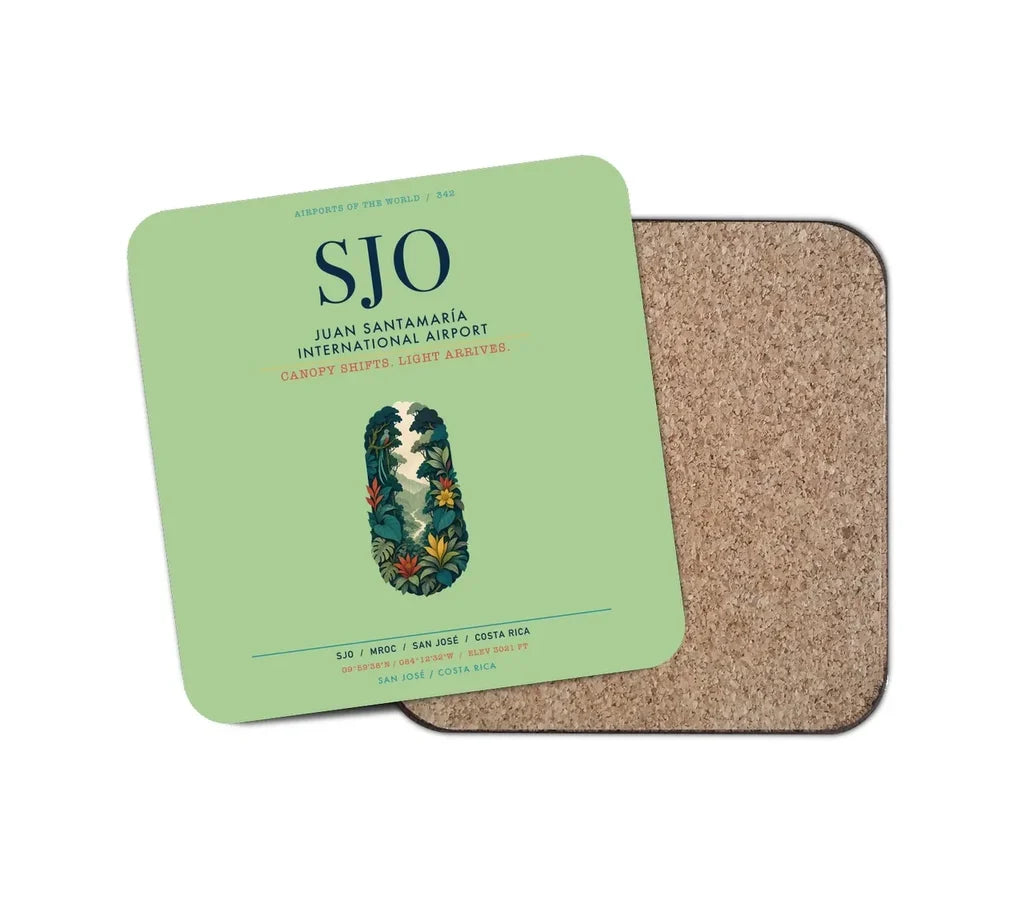 Juan Santamaría International Airport (SJO) design on light green 1 piece coaster
