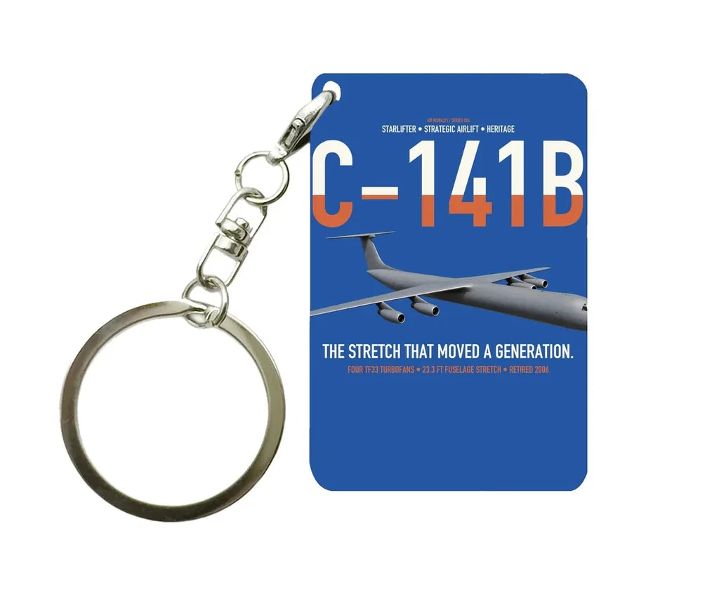 C-141B Starlifter design on blue designed key chain, double-side print
