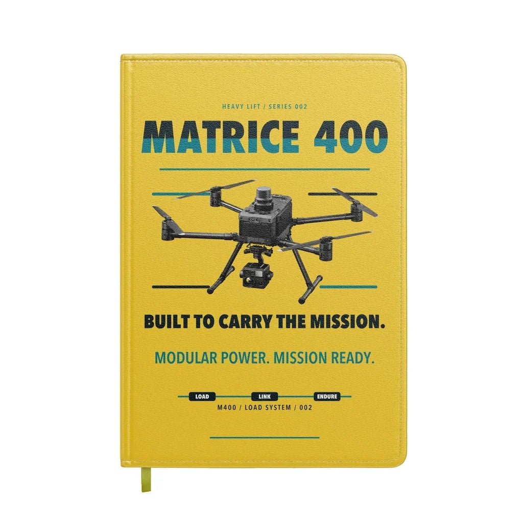 DJI Matrice 400 design on yellow notebook