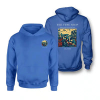 Thumbnail for VINTAGE G4535 - The Tyre Shop - Double-Side Hoodie design on blue double side
