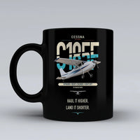 Thumbnail for Cessna A185F Skywagon design on black ceramic mug, double-side print