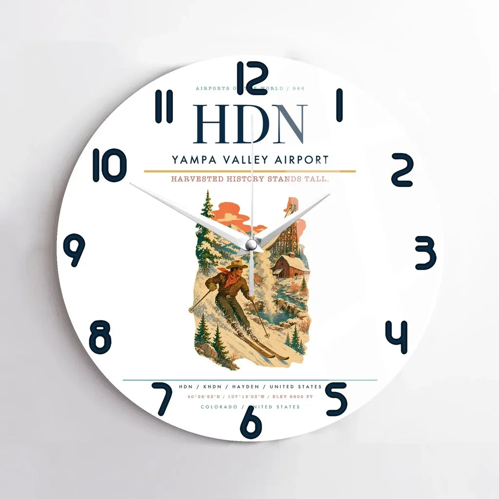 Yampa Valley Airport (HDN) design on white no frame wall clock