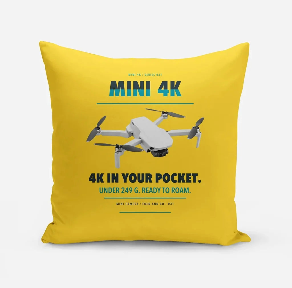 DJI Mini 4K design on yellow pillow