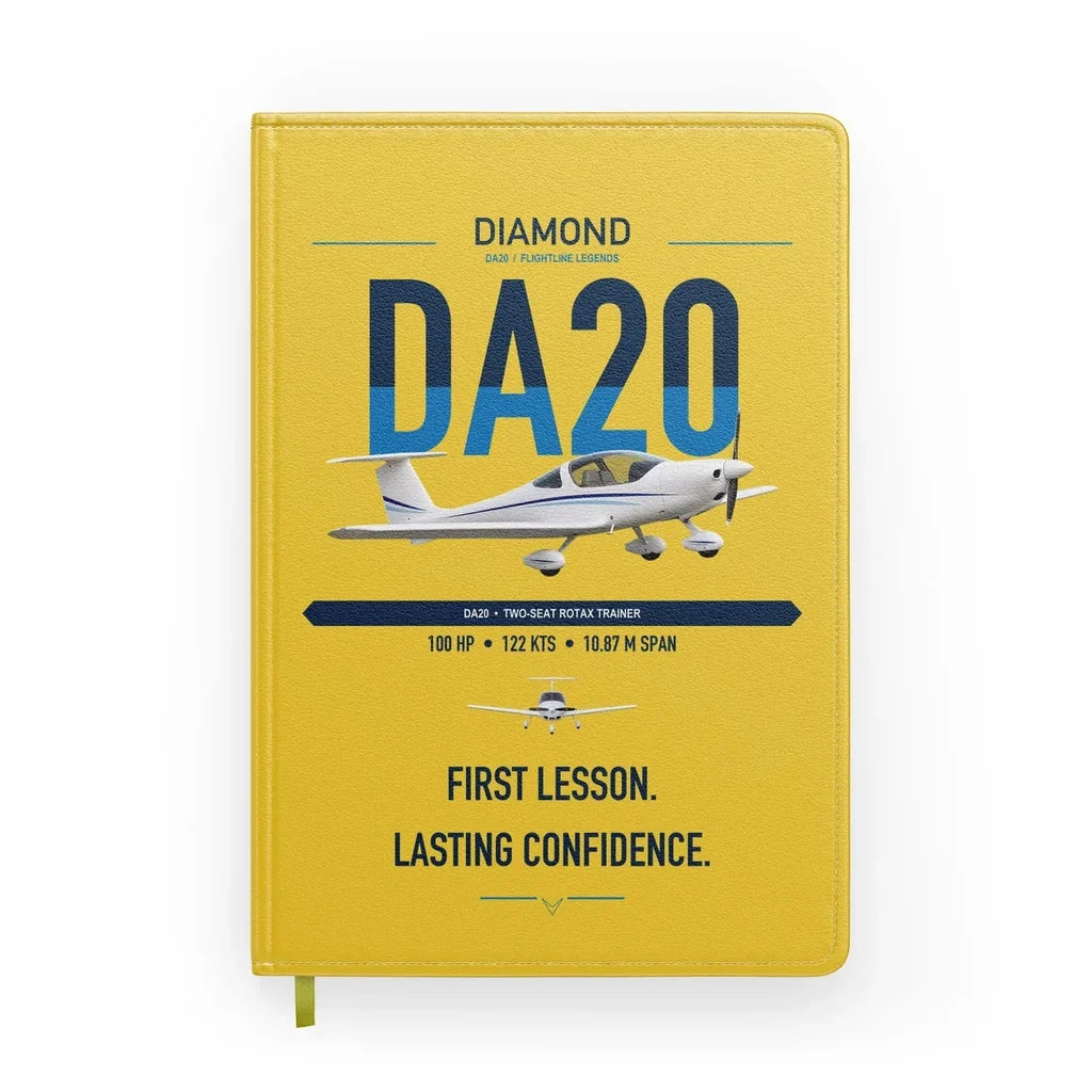 Diamond DA20 design on yellow notebook
