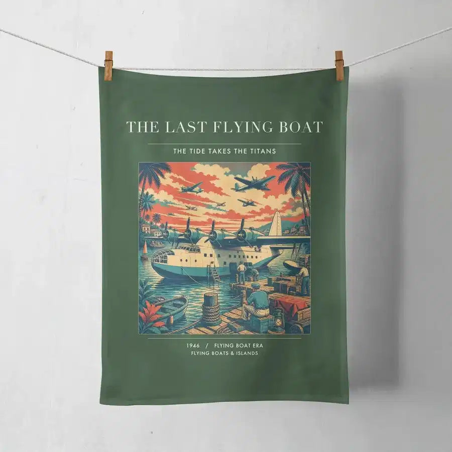 VINTAGE G4079 - The Last Flying Boat - Designed Towels design on darkgreen