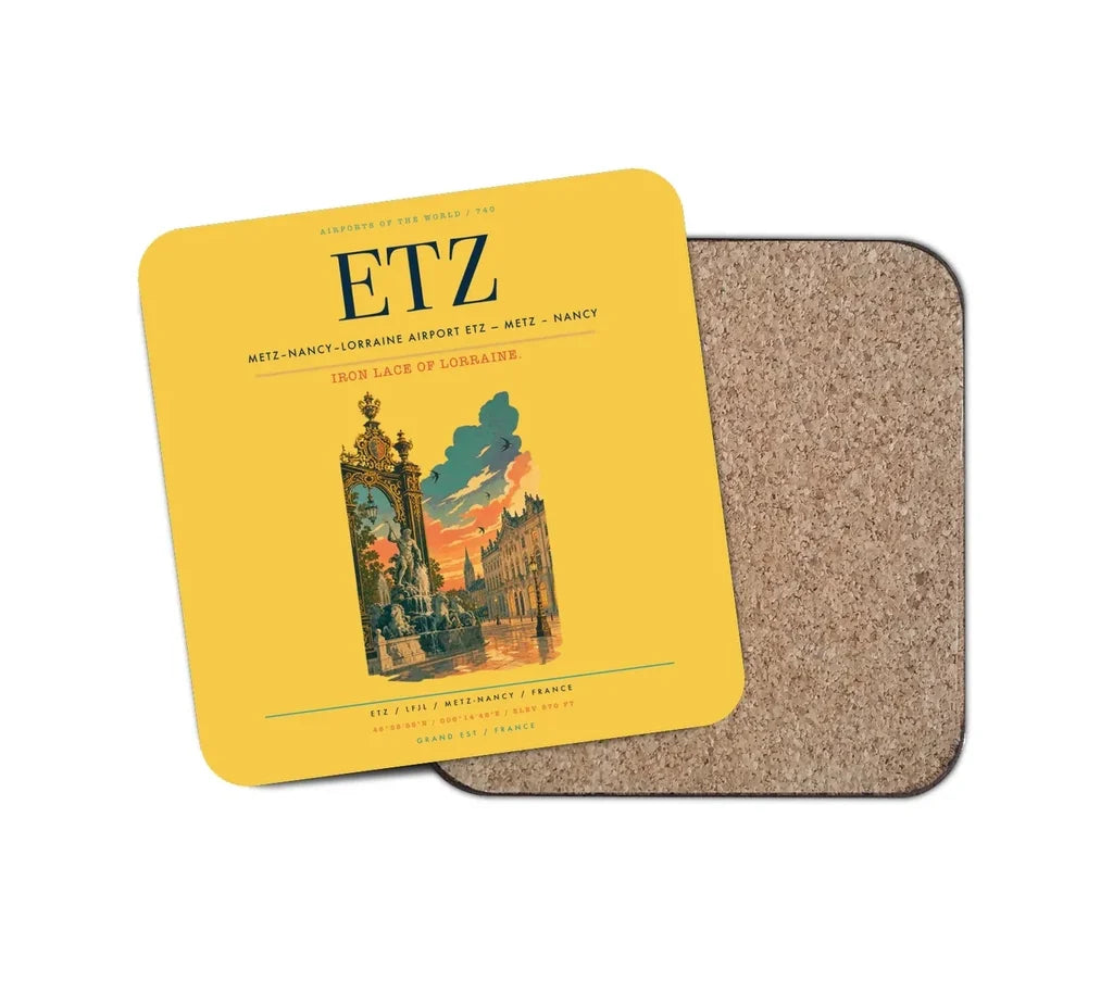 Metz–Nancy–Lorraine Airport (ETZ) design on yellow 1 piece coaster