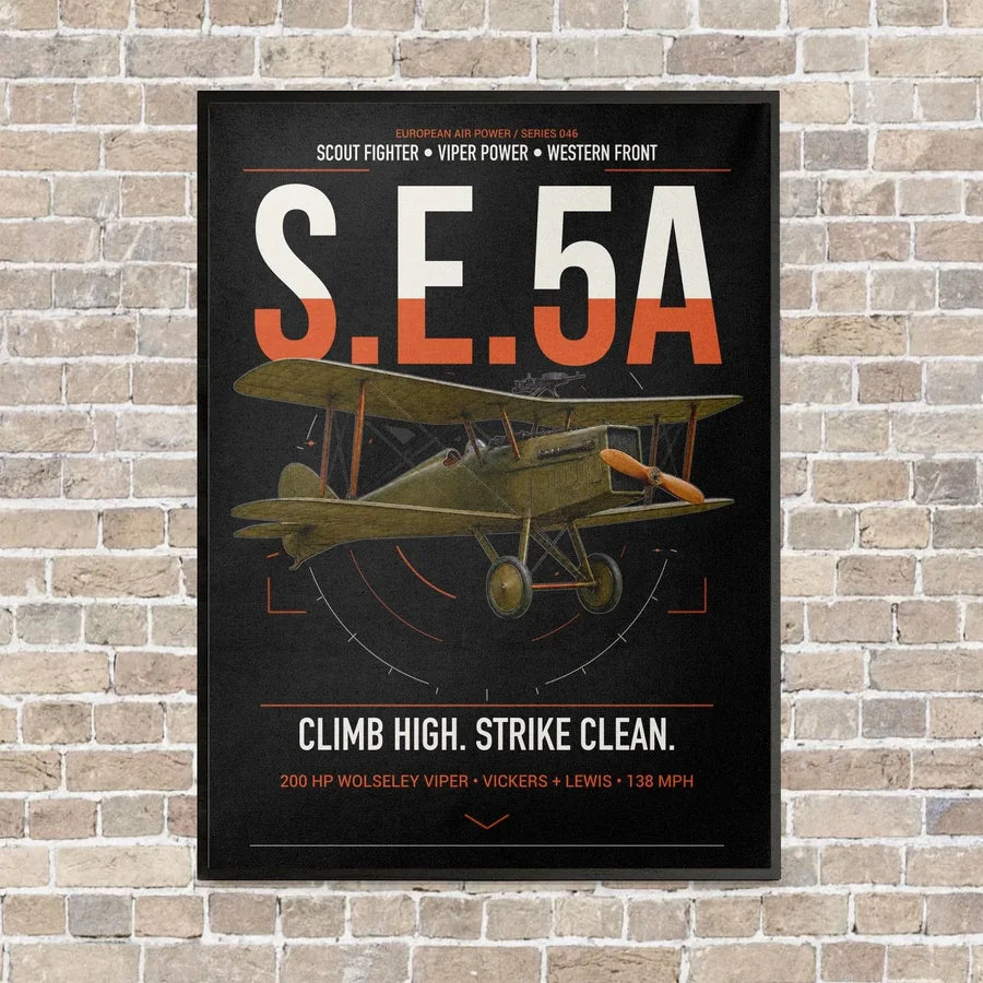 Royal Aircraft Factory S.E.5a vertical canvas print - framed - black background