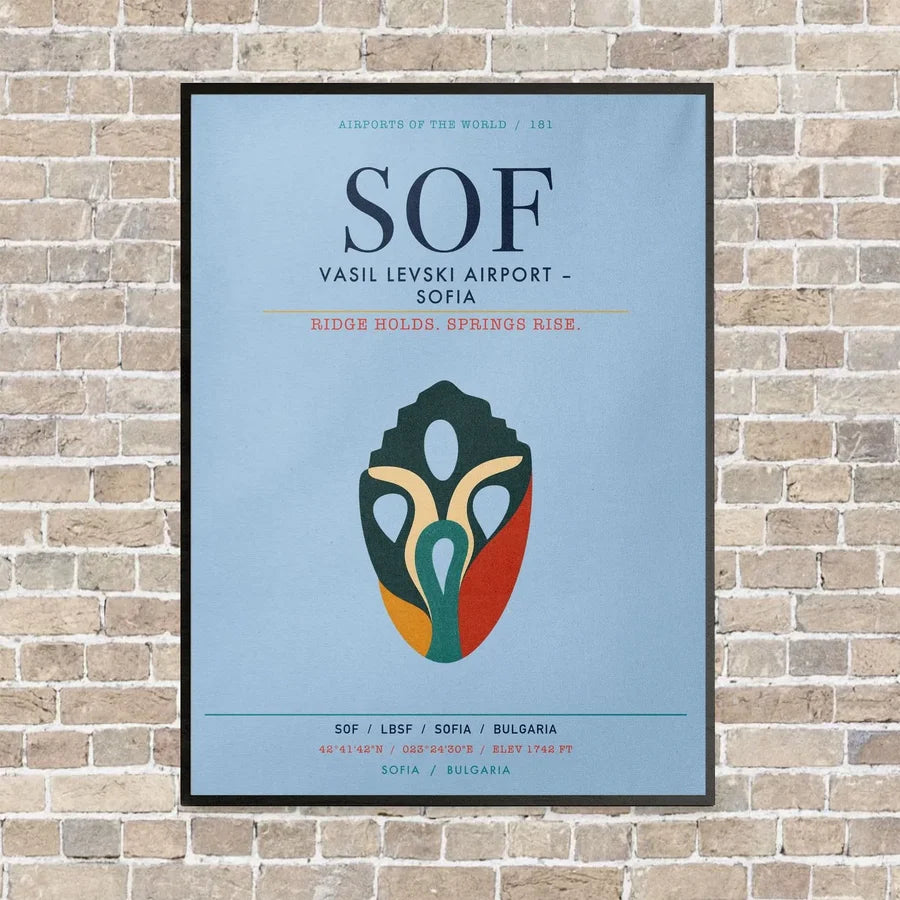 Vasil Levski Airport Sofia SOF vertical canvas print - framed - light blue background