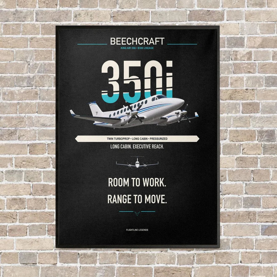 Beechcraft King Air 350i vertical canvas print - framed - black background