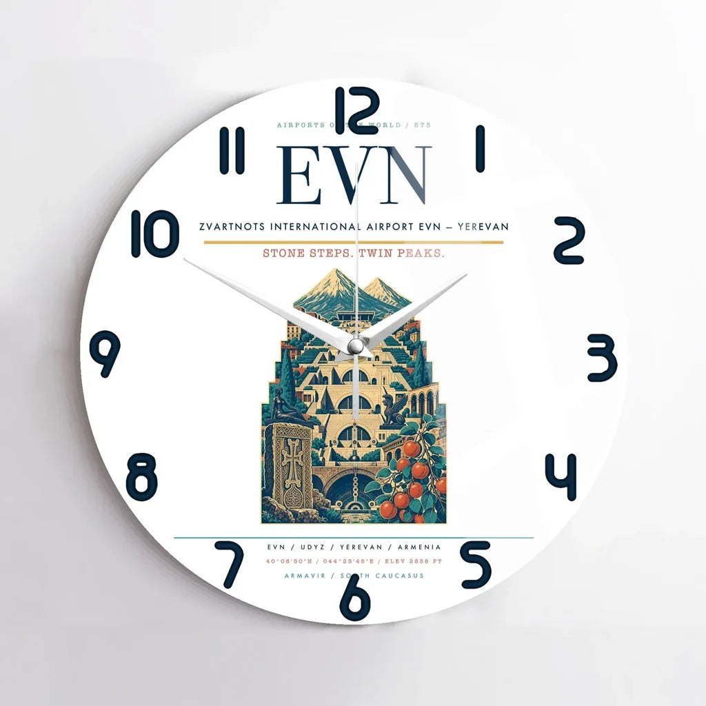 Zvartnots International Airport (EVN) design on white no frame wall clock