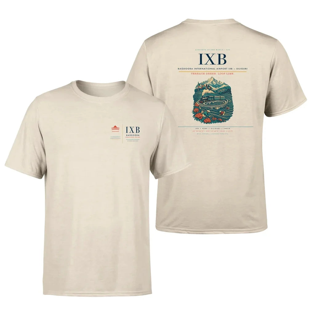 Bagdogra International Airport (IXB) design printed on beige double-side t-shirt