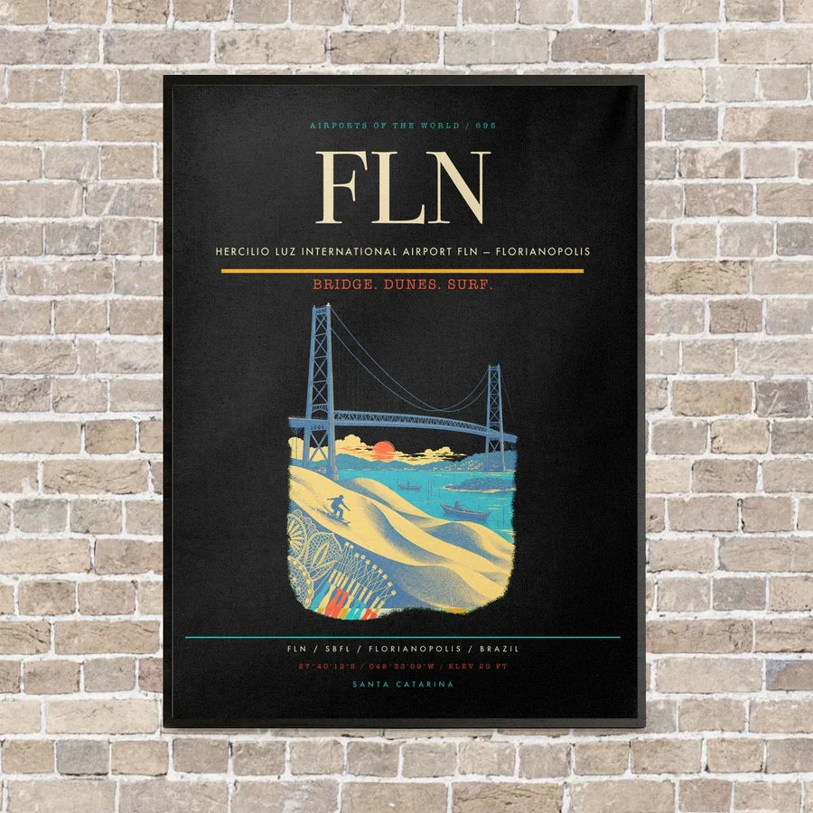 Hercilio Luz International Airport FLN — Florianopolis vertical canvas print - framed - black background