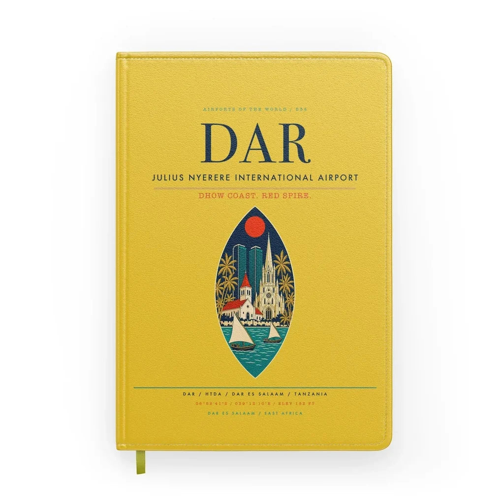 Julius Nyerere International Airport (DAR) design on yellow notebook
