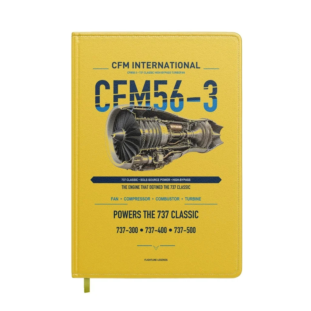 CFM56-3 design on yellow notebook