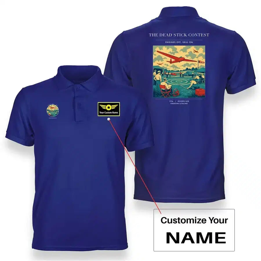 VINTAGE G4257 - The Dead Stick Contest - Double-Side Polo T-Shirt design on blue+name