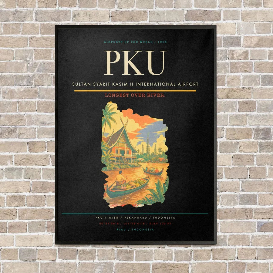 Sultan Syarif Kasim II International Airport PKU vertical canvas print - framed - black background