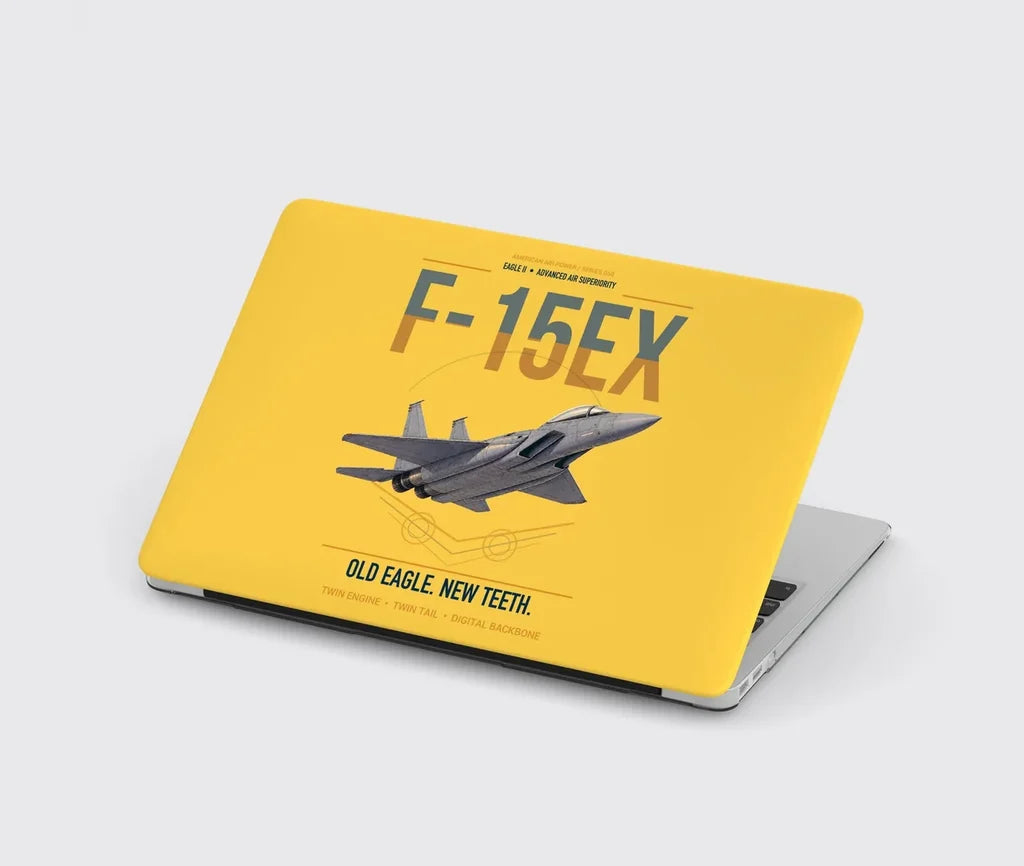F-15EX Eagle II design on yellow MacBook case