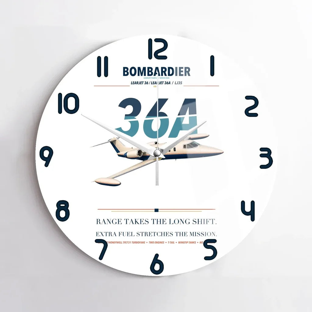 Bombardier Learjet 36A design on white no frame wall clock