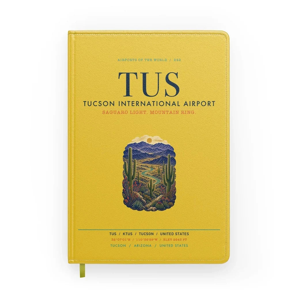 Tucson International Airport (TUS) design on yellow notebook