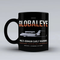 Thumbnail for Saab GlobalEye design on black ceramic mug, double-side print