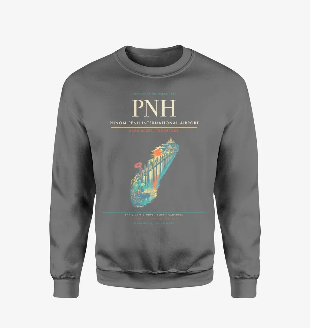 Phnom Penh International Airport (PNH) design on gray sweatshirt
