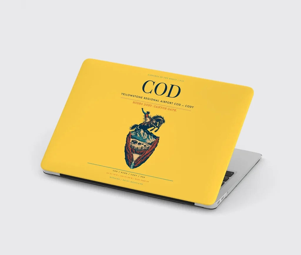 Yellowstone Regional Airport (COD) design on yellow MacBook case