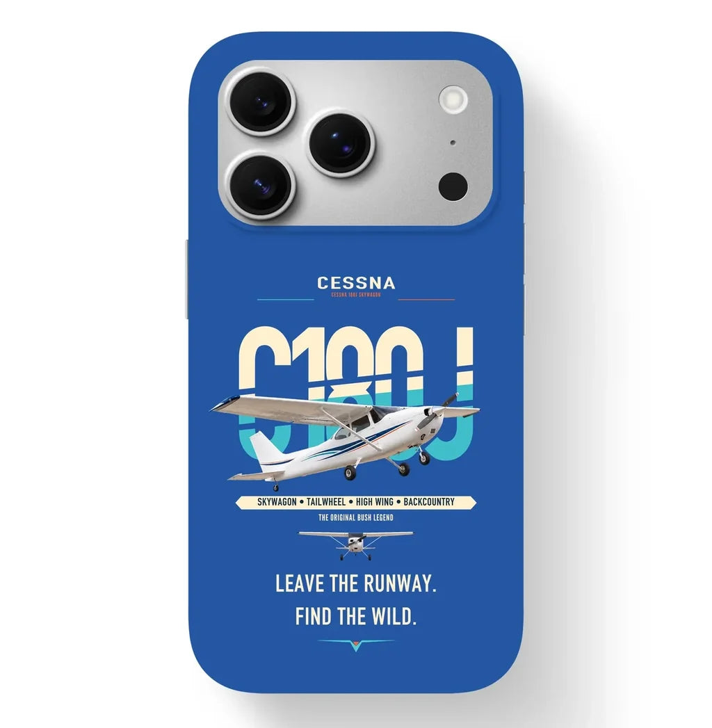 Cessna 180J Skywagon design on blue magsafe iphone case, for iPhone 17 Pro