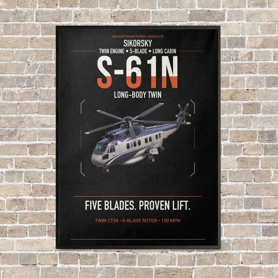 Sikorsky S-61N vertical canvas print - framed - black background
