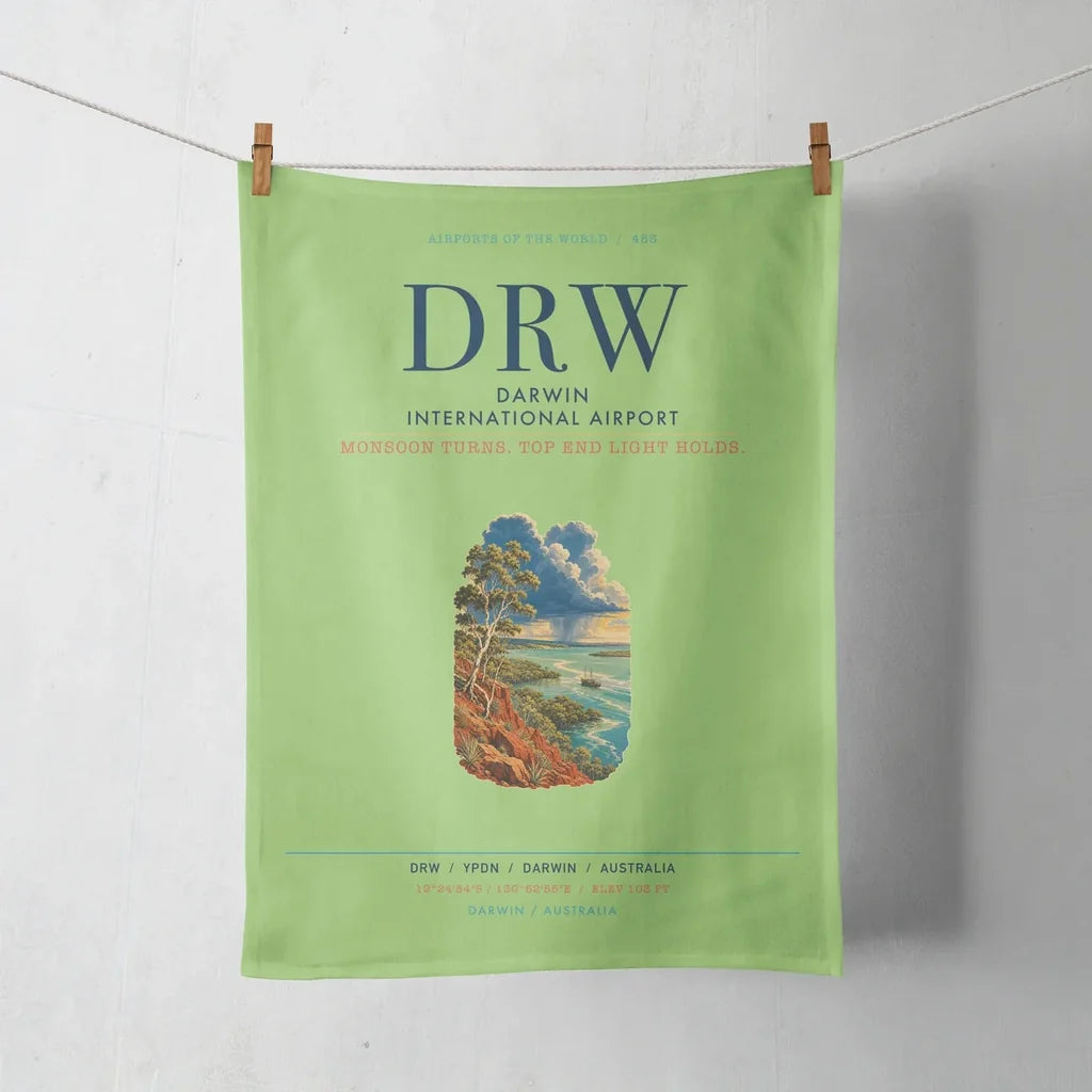 Darwin International Airport (DRW) design on light green towel