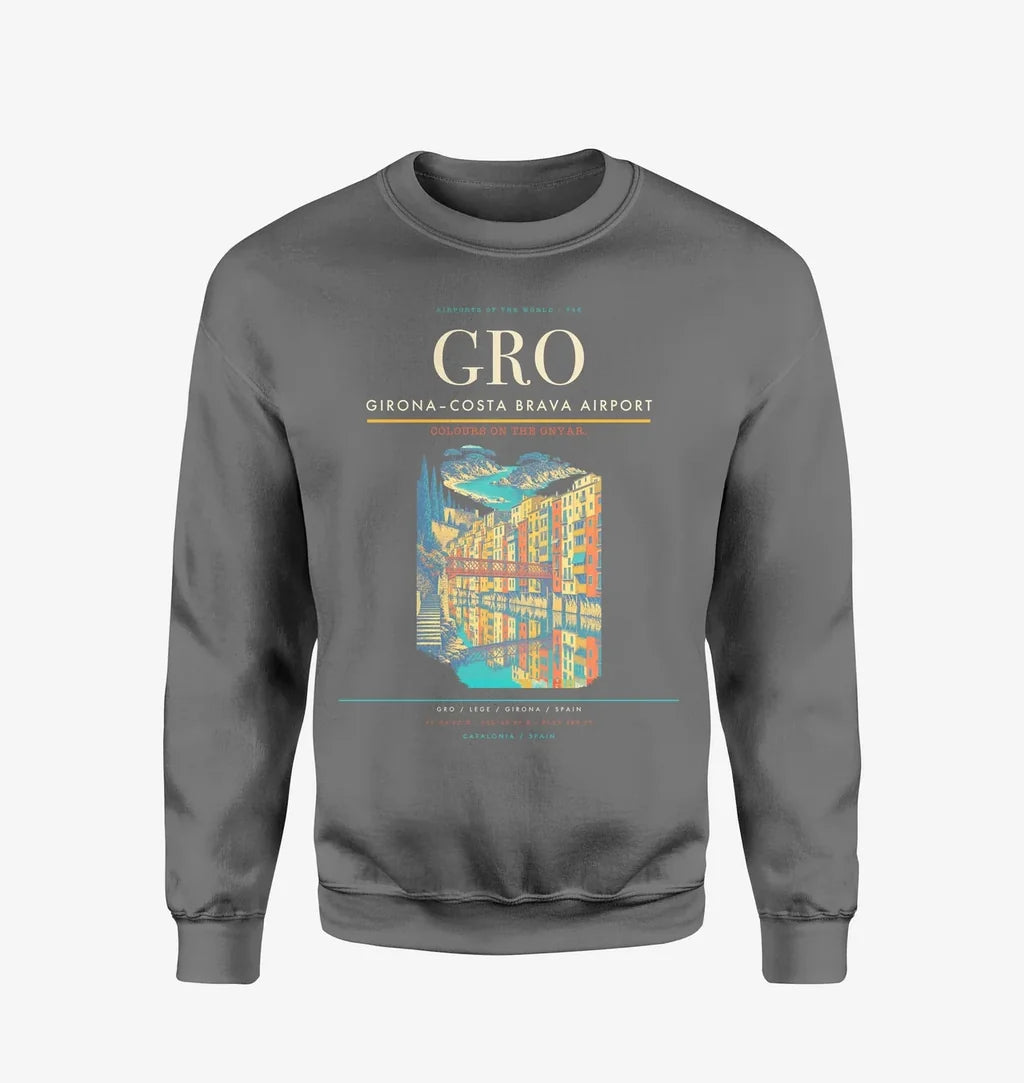 Girona–Costa Brava Airport (GRO) design on gray sweatshirt