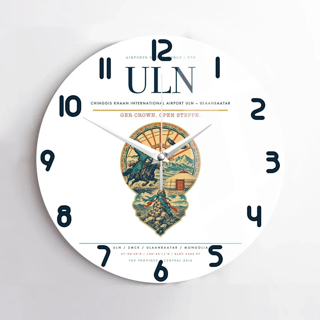 Chinggis Khaan International Airport (ULN) design on white no frame wall clock