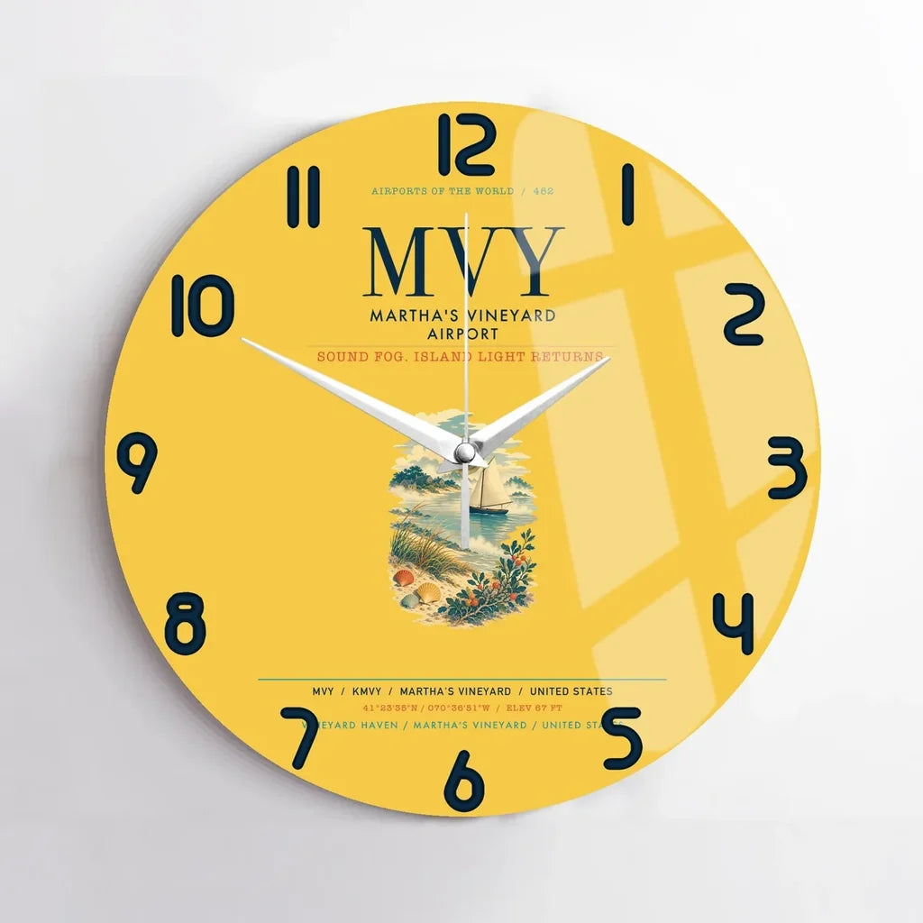 Martha's Vineyard Airport (MVY) design on yellow no frame wall clock
