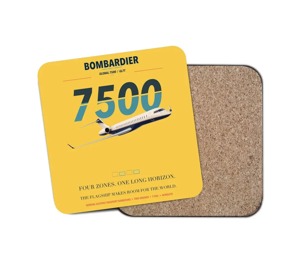 Bombardier Global 7500 design on yellow 1 piece coaster