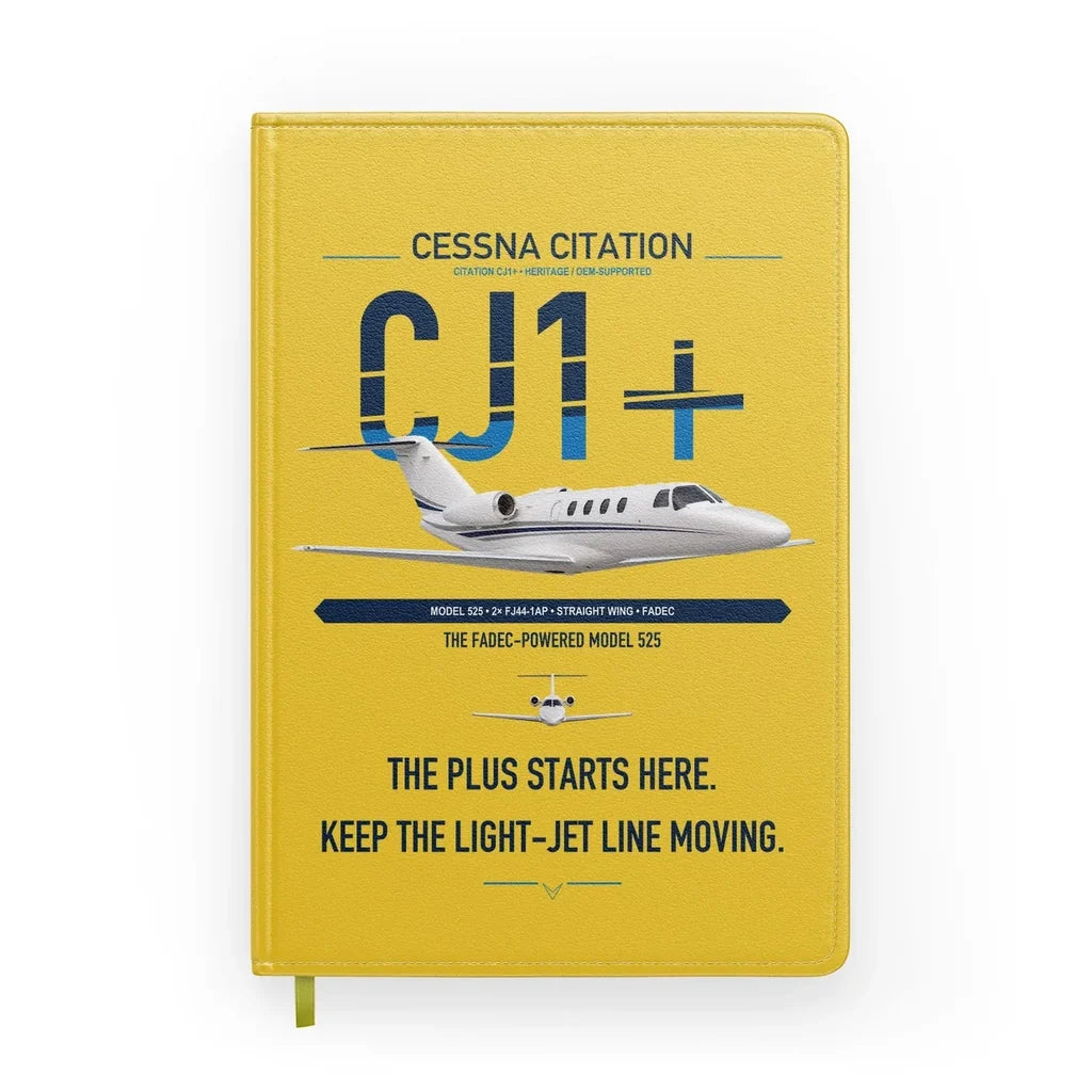 Cessna Citation CJ1+ design on yellow notebook