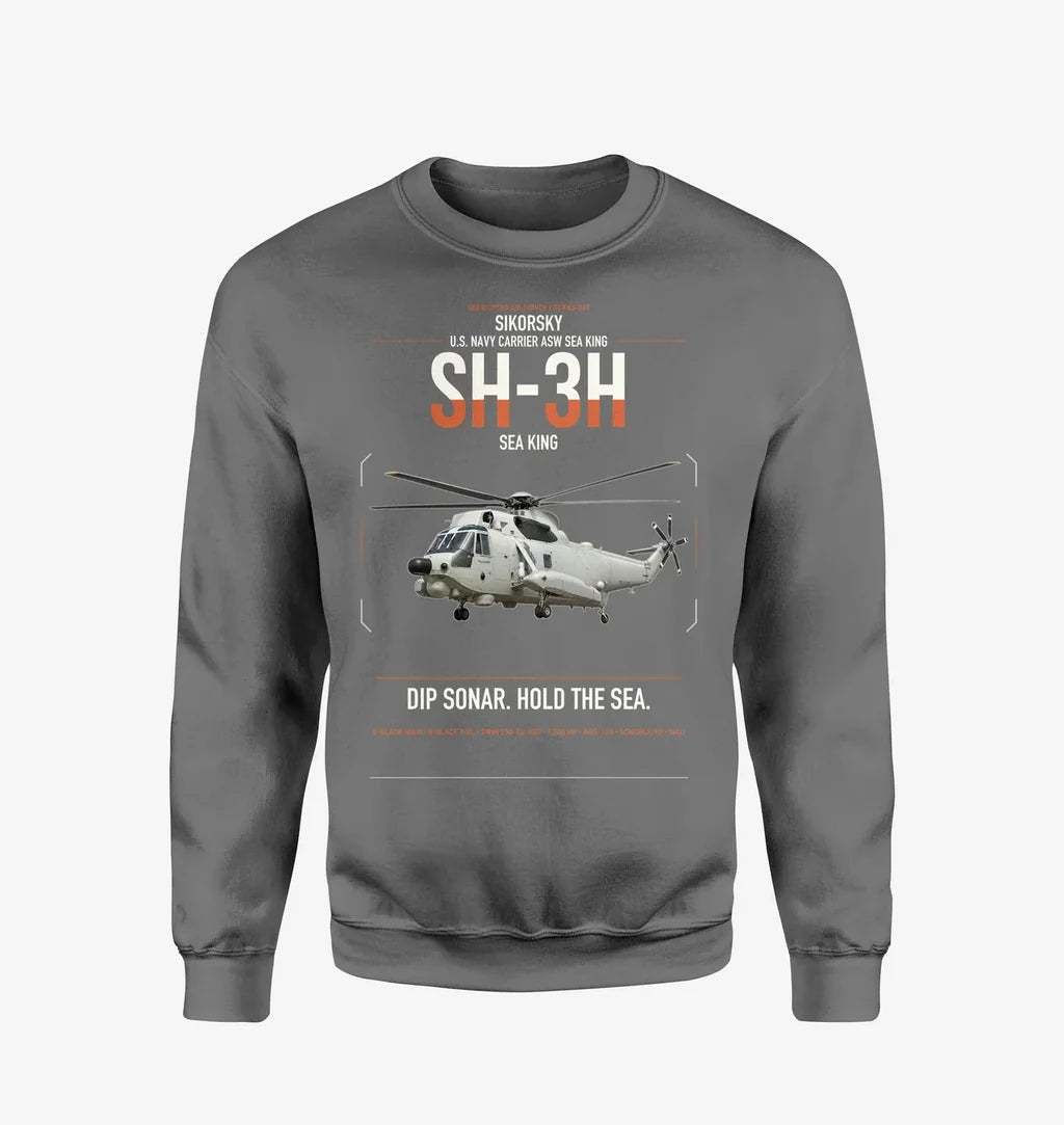 Sikorsky SH-3H Sea King design on gray sweatshirt