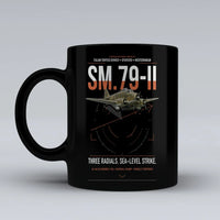 Thumbnail for Savoia-Marchetti SM.79-II Sparviero design on black ceramic mug, double-side print