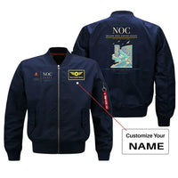 Thumbnail for Ireland West Airport Knock (NOC) design on blue bomber jacket with custom name patch