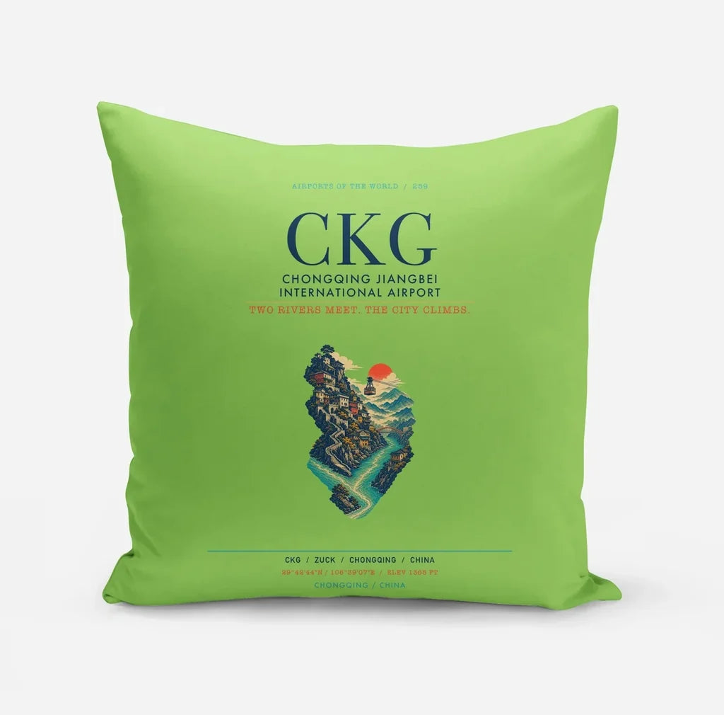 Chongqing Jiangbei International Airport (CKG) design on light green pillow