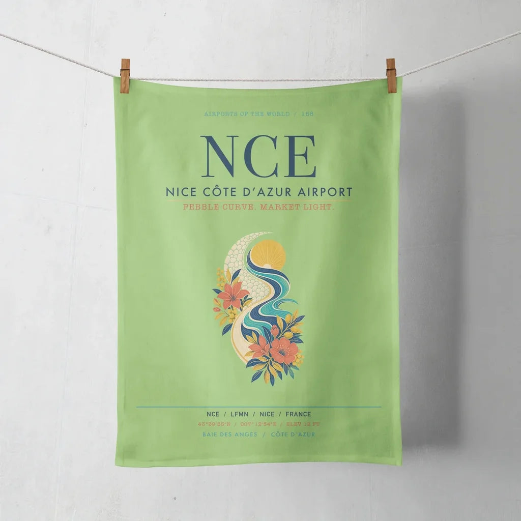 Nice Côte d’Azur Airport (NCE) design on light green towel
