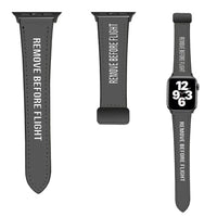 Thumbnail for Remove Before Flight leather apple watch band - grey