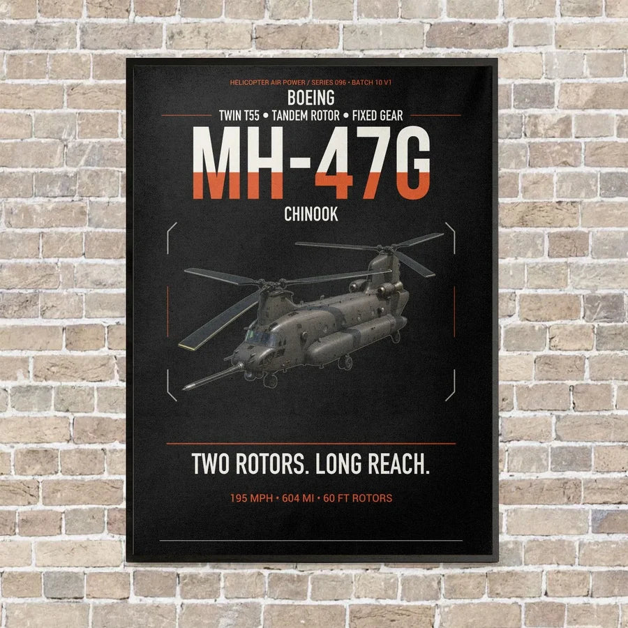 Boeing MH-47G Chinook vertical canvas print - framed - black background